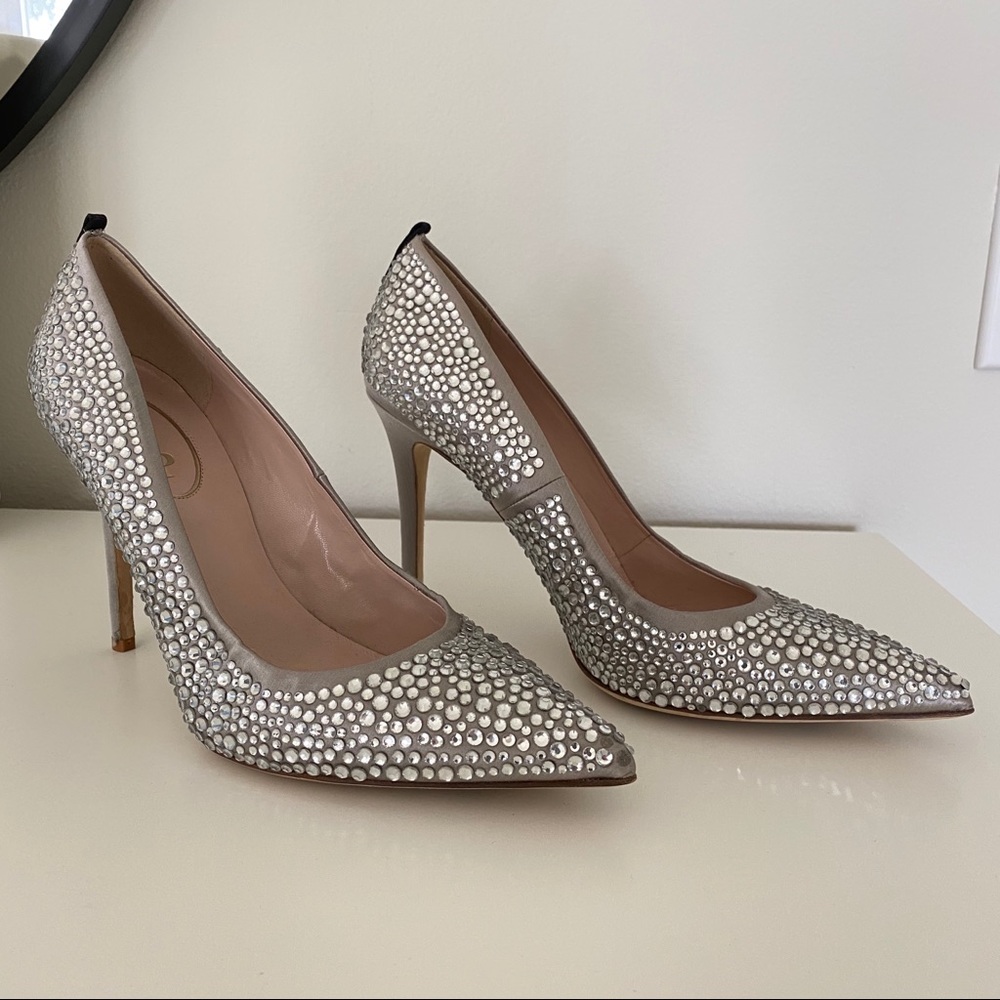 SJP by Sarah Jessica Parker Silver Crystal Embellished Pointed-Toe Heels